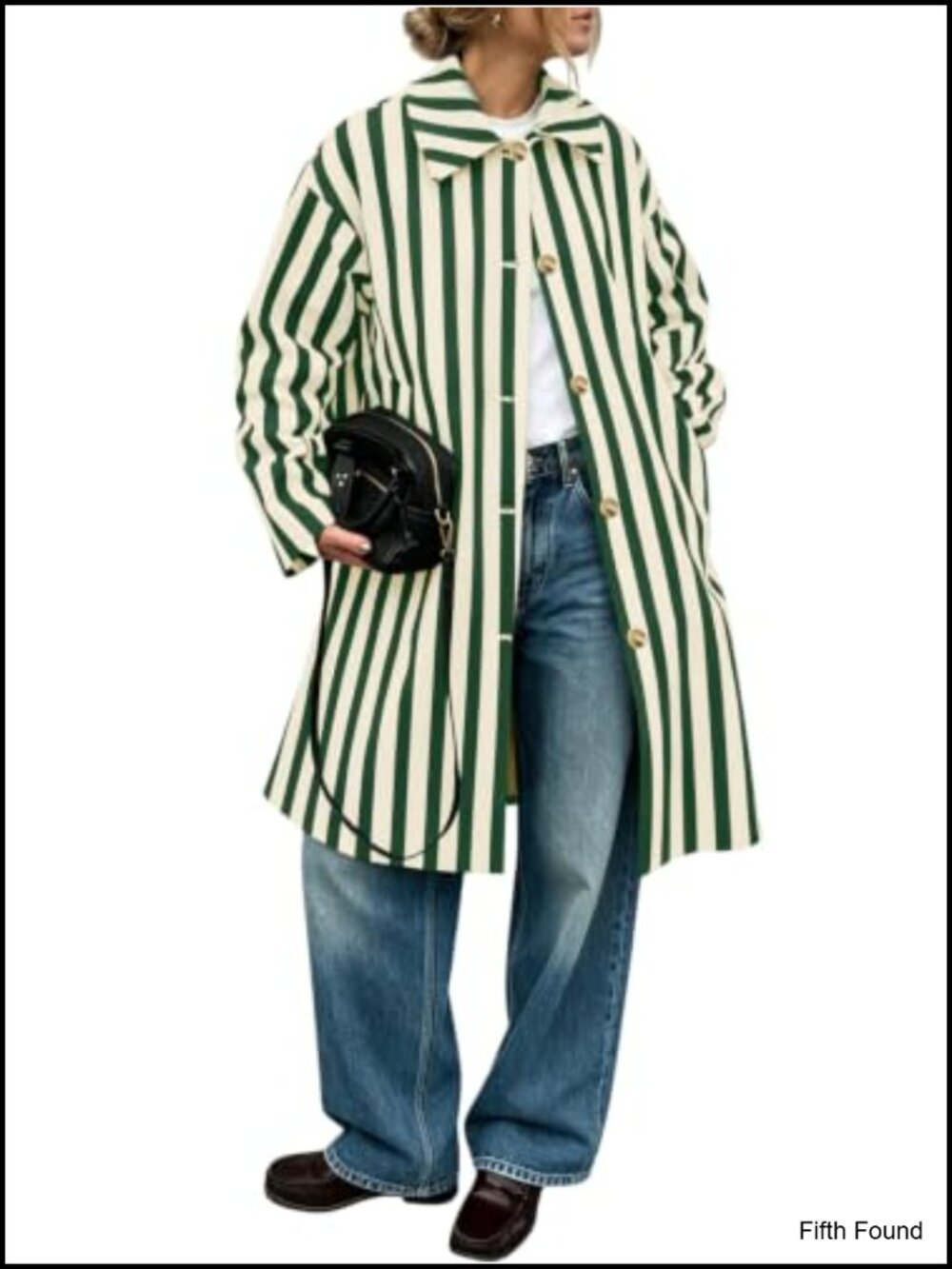Oversized Striped Long Trench Coat Windproof Fall Overcoat